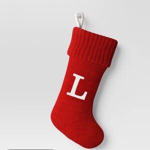Knit monogram Christmas Stocking red with Initial L